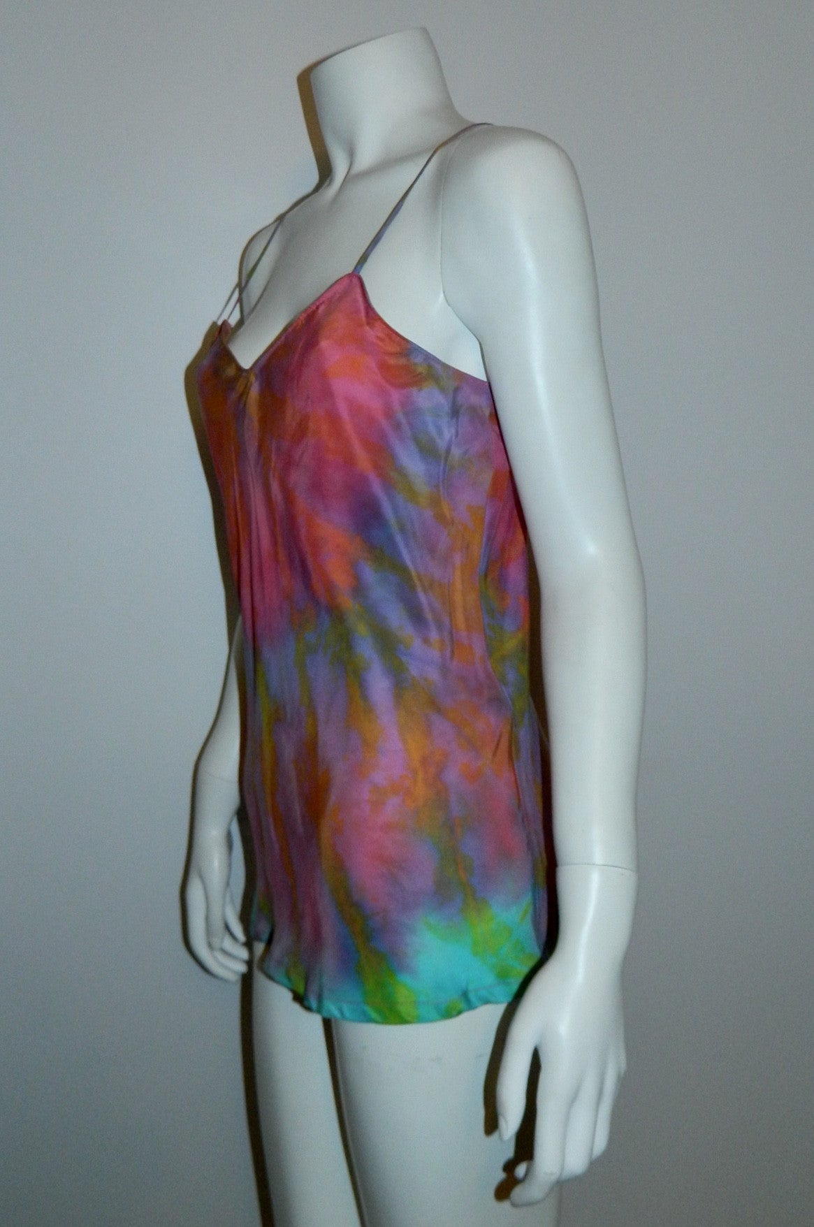 pastel silk HAND DYED camisole rainbow tie- dye / 1970s vintage / OOAK artist made