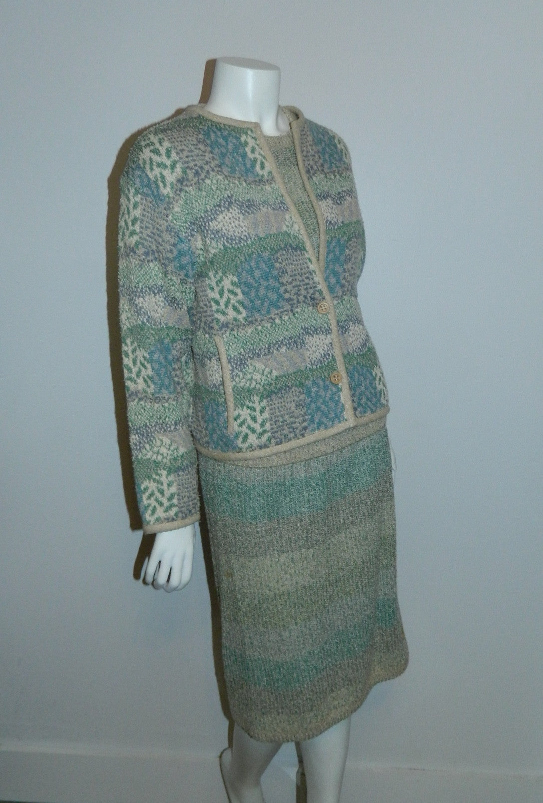 vintage MISSONI knit suit / 1980s pencil skirt sweater cardigan jacket / boucle weave S