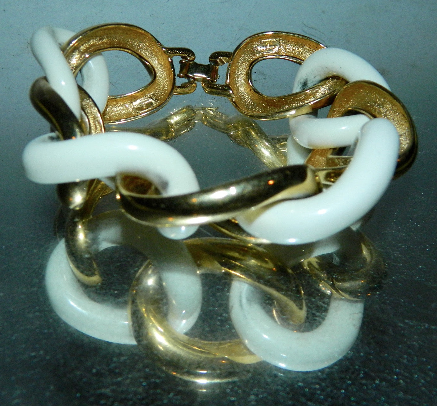 vintage GIVENCHY link bracelet / gold white statement designer jewelry