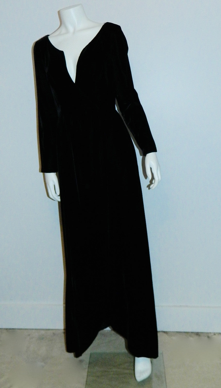 vintage 1960s black evening gown MOLLIE PARNIS dress / rayon velvet wrap front XS