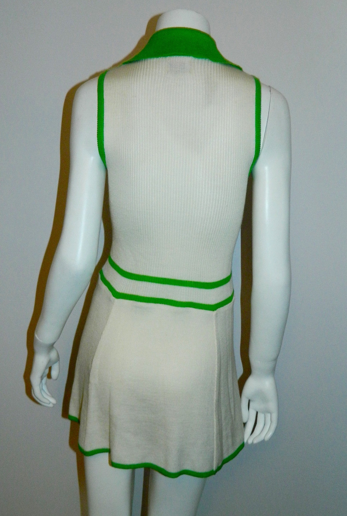 vintage 1970s tennis dress WHITE STAG knit mini dress cardigan sweater white kelly green XS