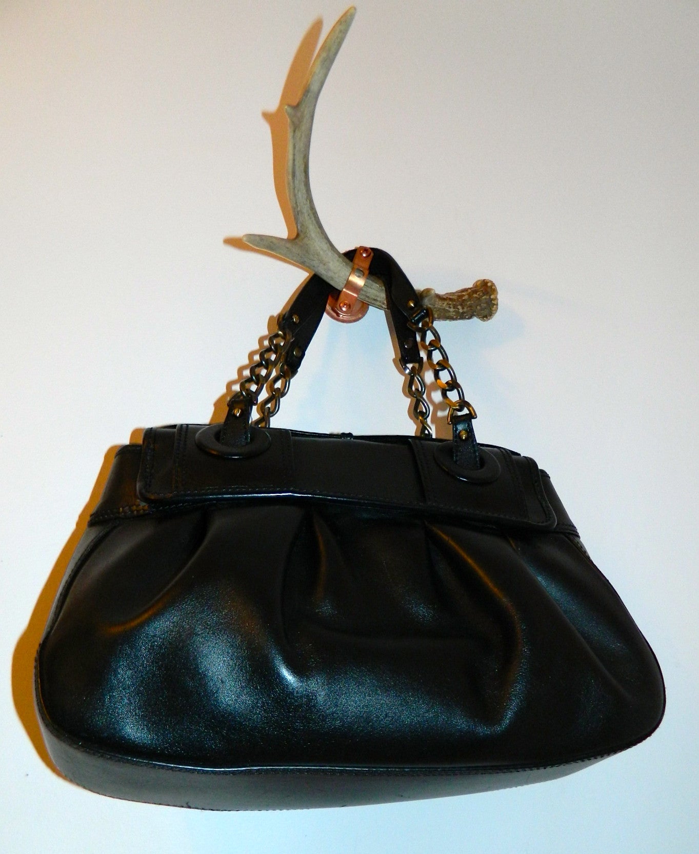 black leather FENDI B Buckle bag purse / chain straps