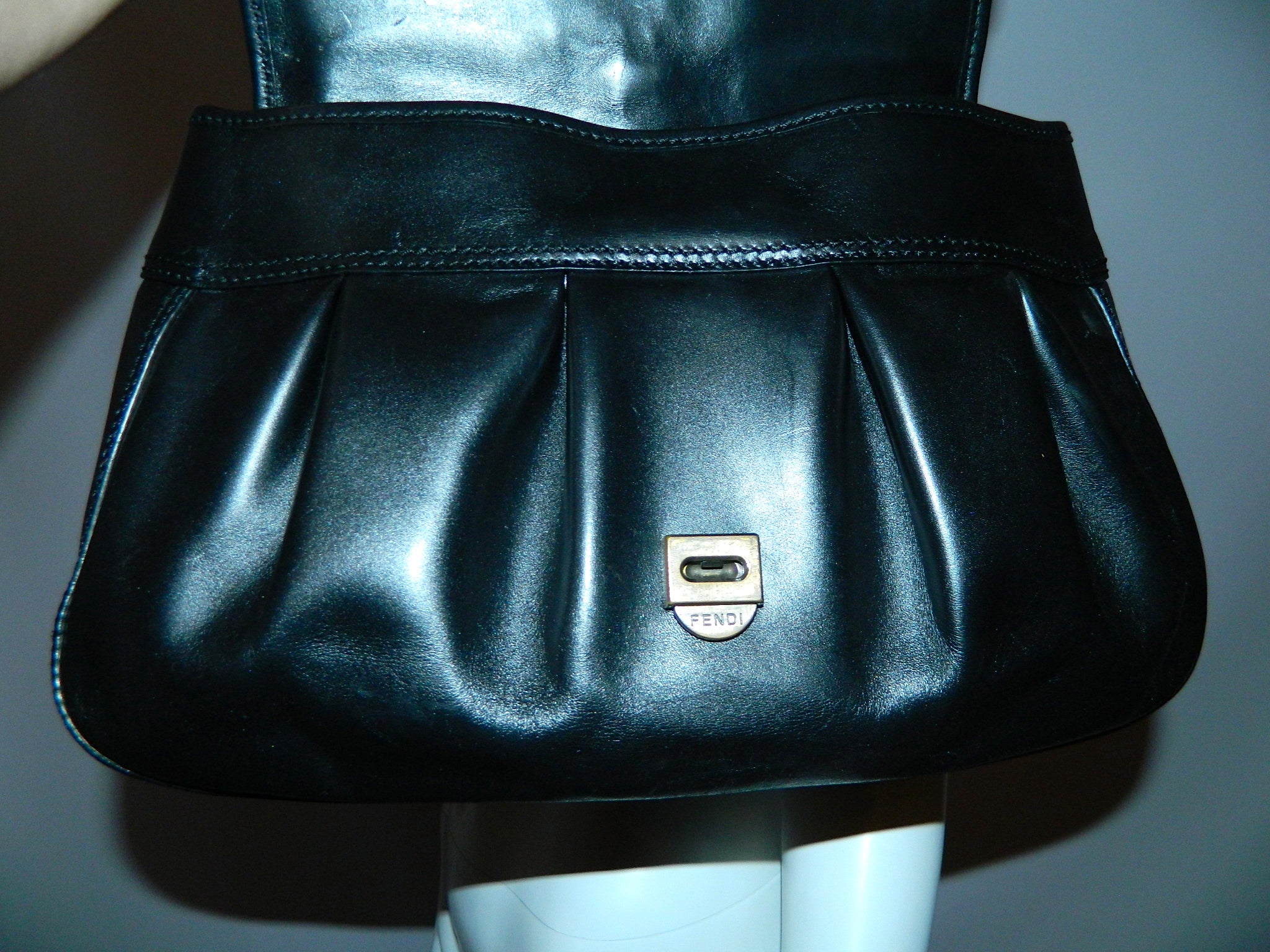 black leather FENDI B Buckle bag purse / chain straps