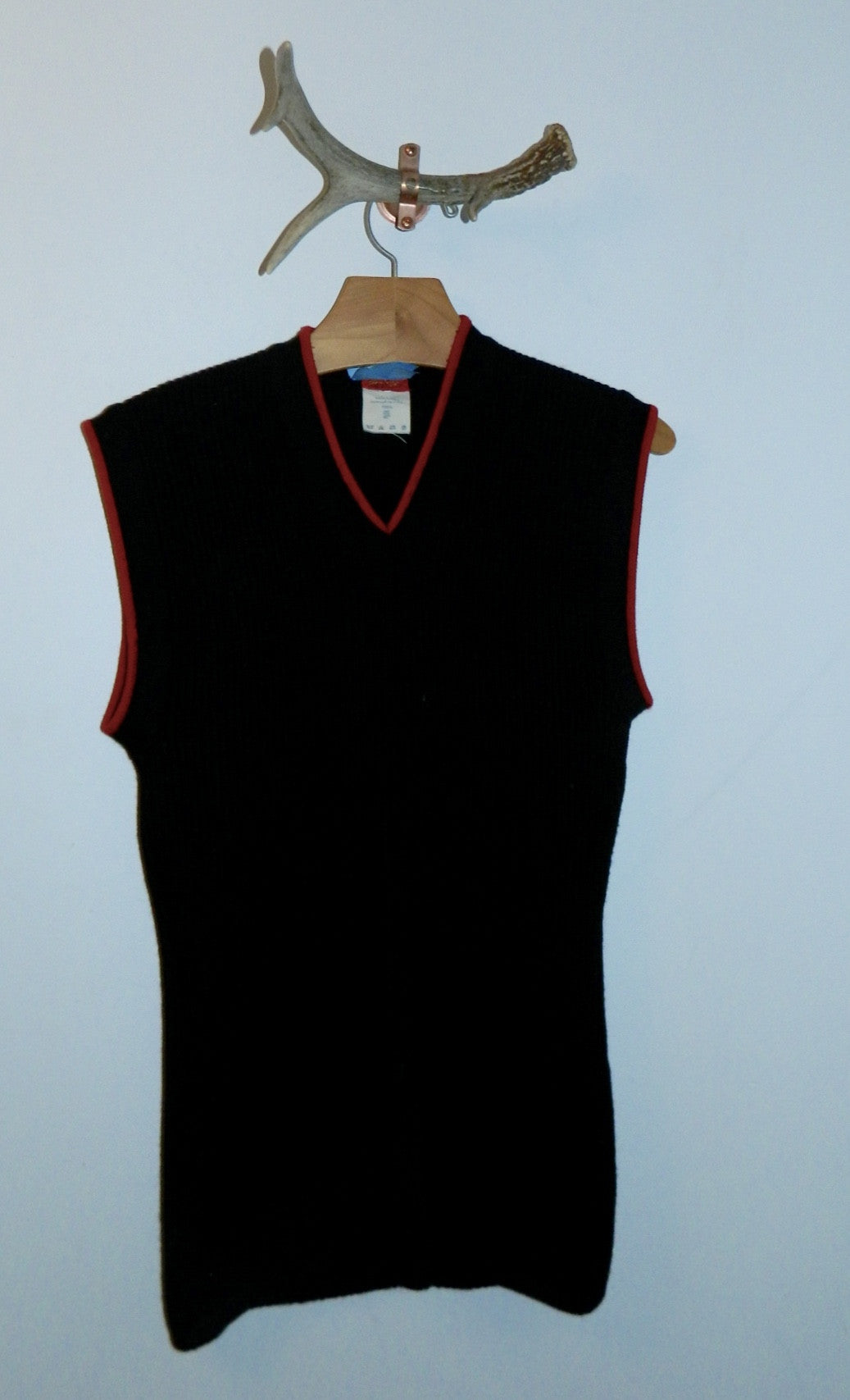 vintage KENZO sweater black wool ribbed knit top red trim 1980s designer