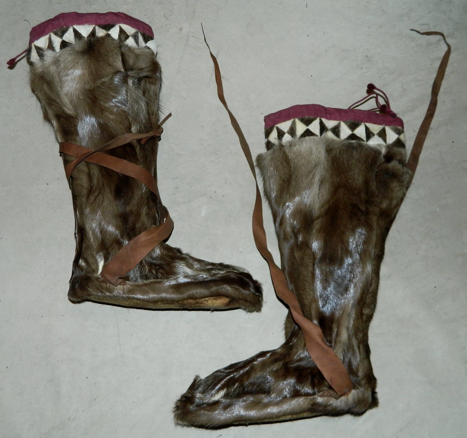antique 1920s 1930s reindeer fur boots LOMEN leather soled Arctic boots vintage Nome Alaska