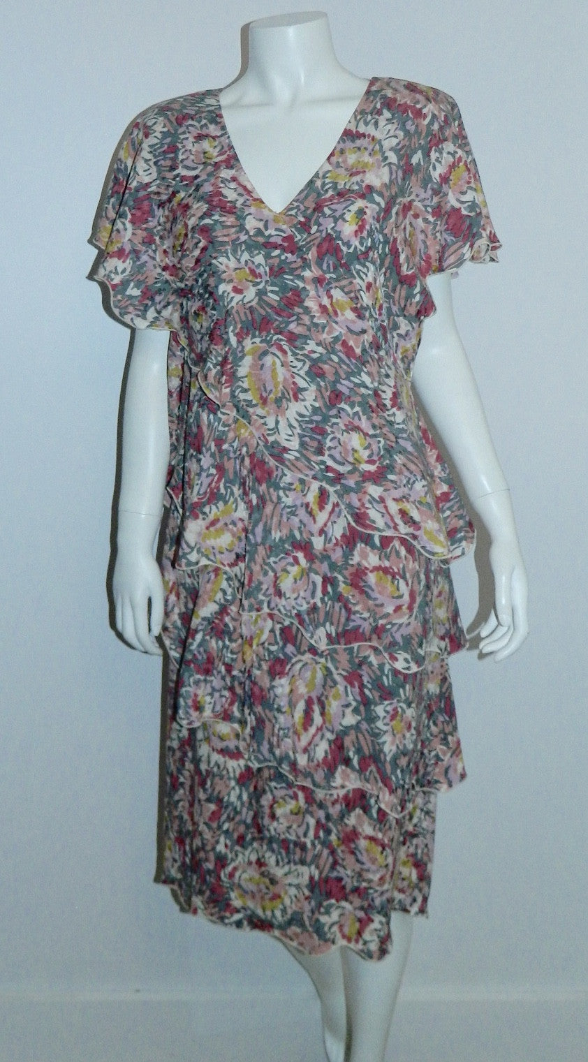 vintage 1980s Holly's Harp dress pink tiered silk floral dress XS
