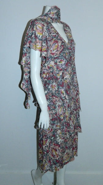vintage 1980s Holly's Harp dress pink tiered silk floral dress XS