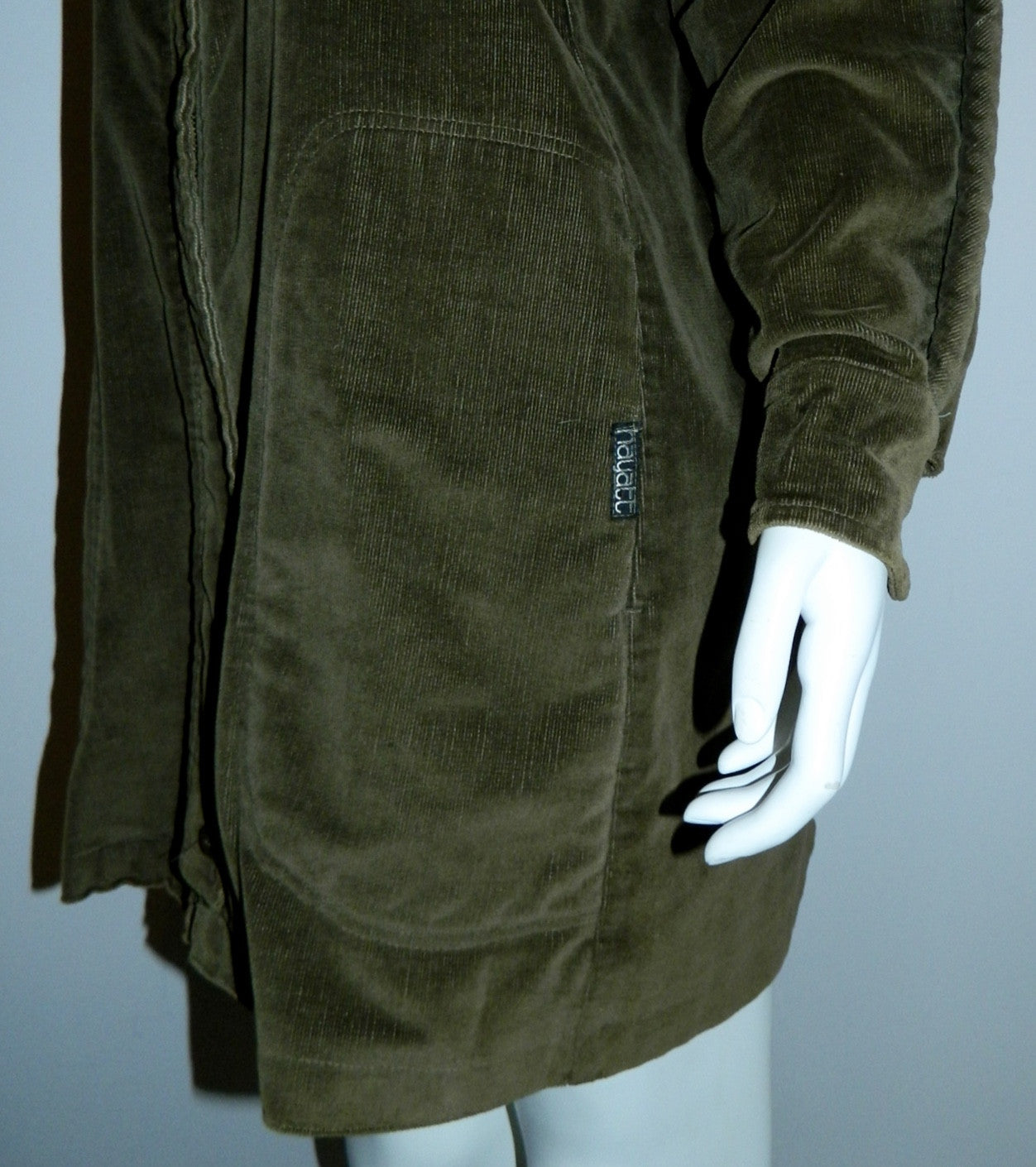vintage 1980s olive green car coat Lester Hayatt corduroy barn jacket swing coat M OSFM