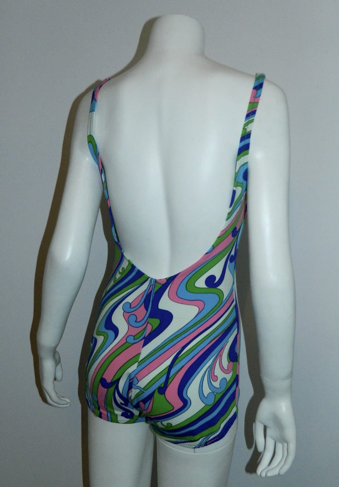 vintage 1960s swimsuit MOD lime pink SWIRL bathing suit S - M