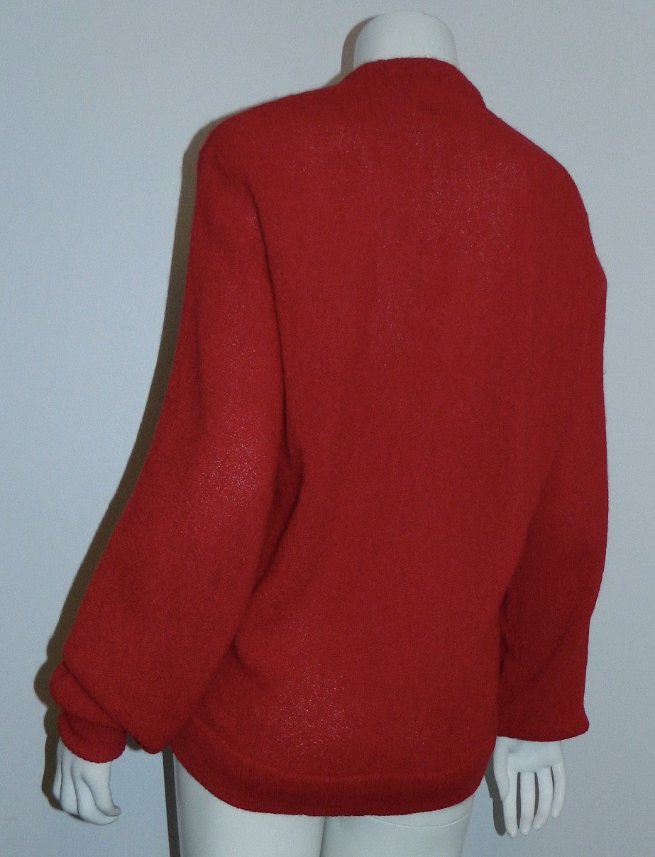 vintage 1950s sweater red Alpaca knit V- neck monogram Mens S