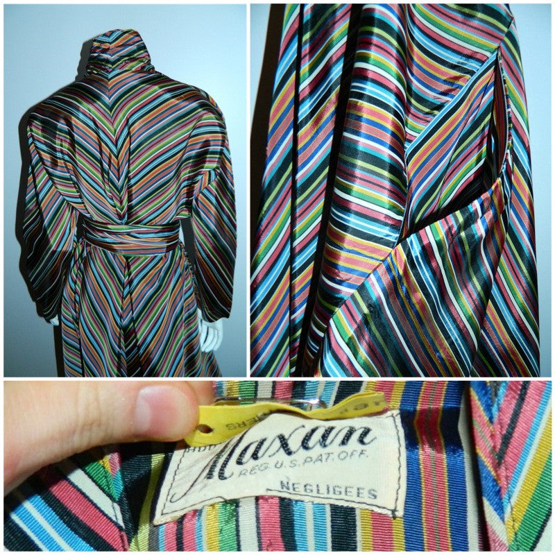 vintage 1940s striped MAXAN hostess gown trapeze bias cut dress caftan OSFM