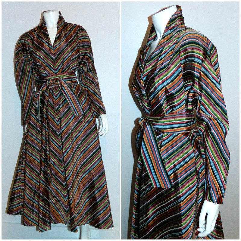 vintage 1940s striped MAXAN hostess gown trapeze bias cut dress caftan OSFM