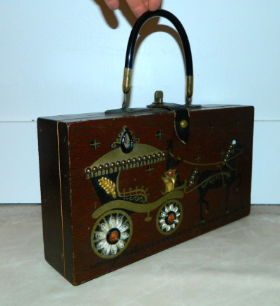 vintage 1960s Enid Collins wooden purse Carriage Trade handbag jeweled box bag