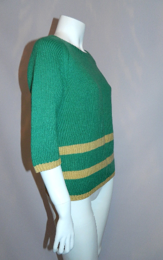 vintage 1940s wool sweater jade green yellow stripes XS - S