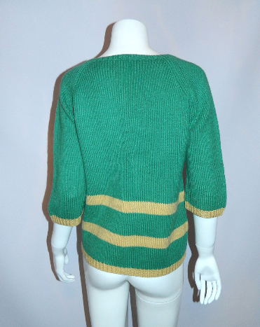 vintage 1940s wool sweater jade green yellow stripes XS - S