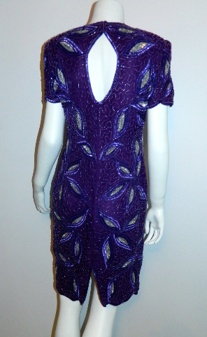 vintage beaded dress 1980s purple silk cocktail dress XS