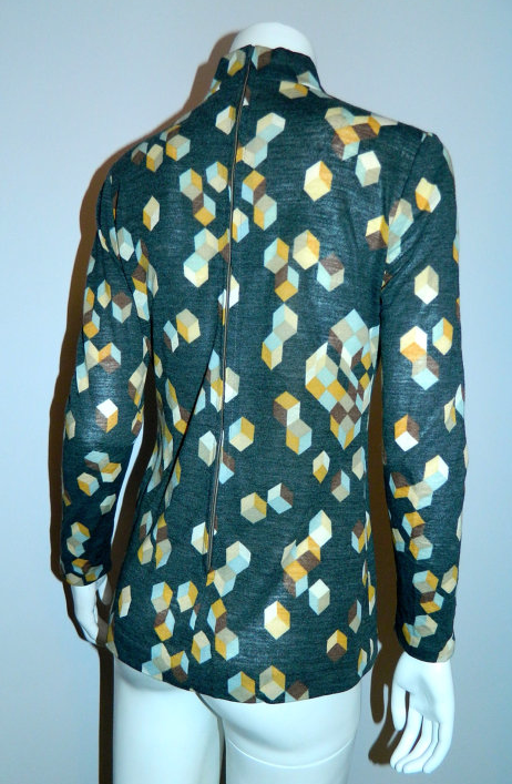 MOD 1960s geometric print shirt / vintage charcoal cubist top XS