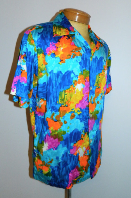 vintage 1960s shirt HRH rayon floral watercolor Hawaiian shirt Mens L XL