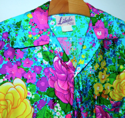 vintage 1960s Hawaiian shirt Likeke bold floral print shirt Mens M