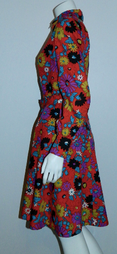 vintage 1970s shirt dress / MOD floral print / orange mini dress XS