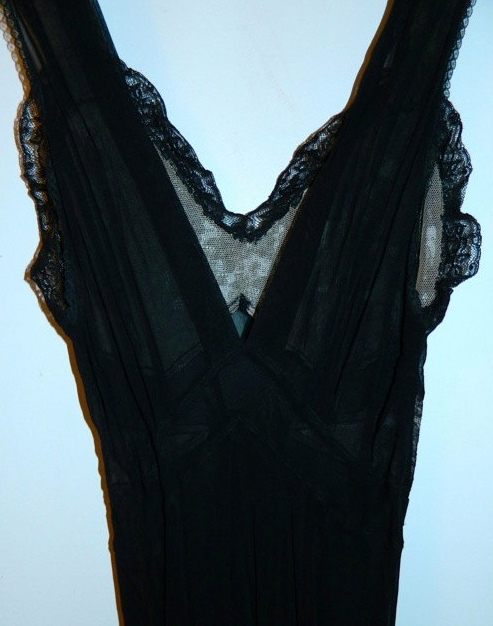 vintage 1930s black Mondaine lace slip Art Deco bias cut gown 32 / XS