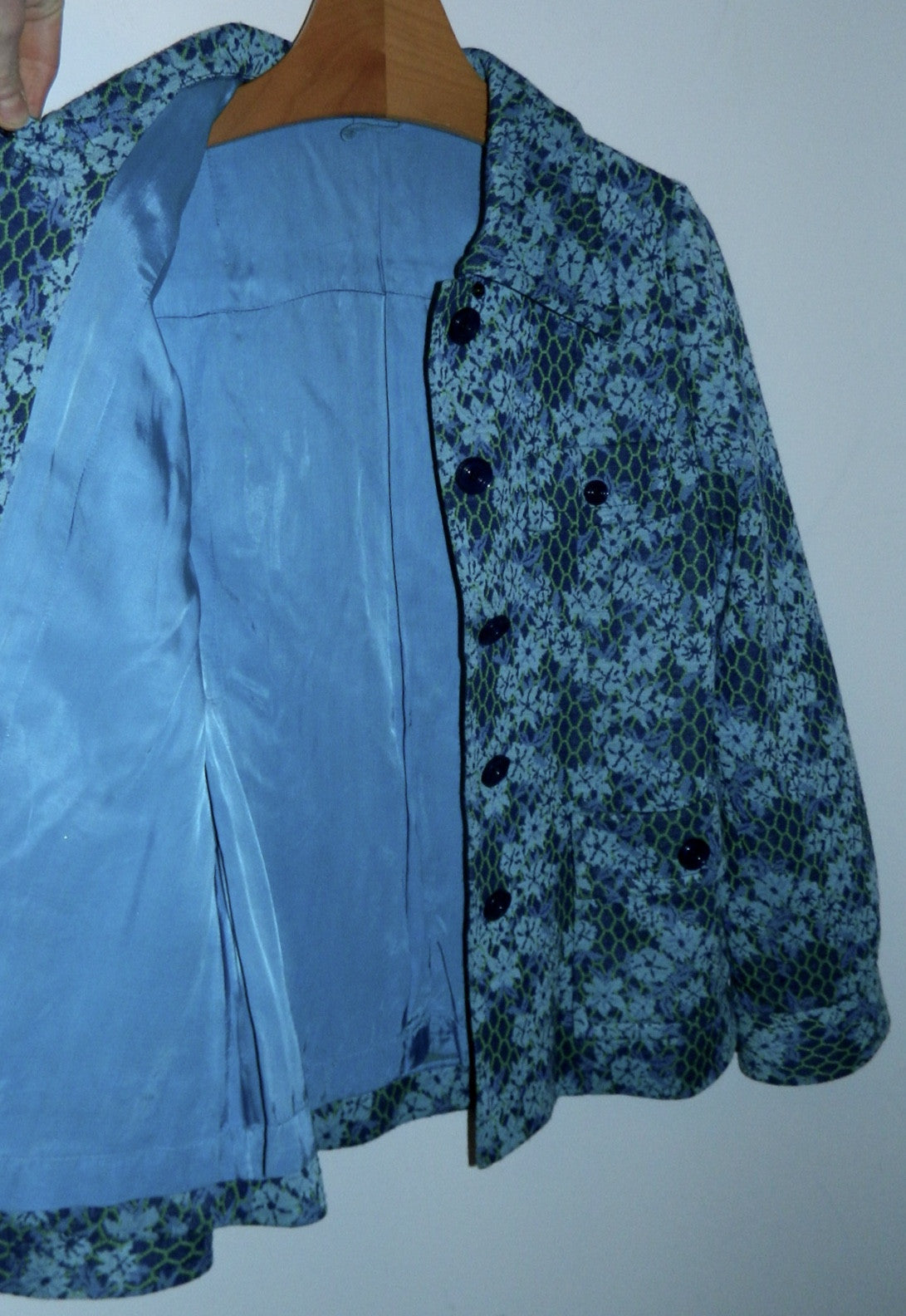 1970s vintage 49er jacket blue floral WOOL jersey blazer XS